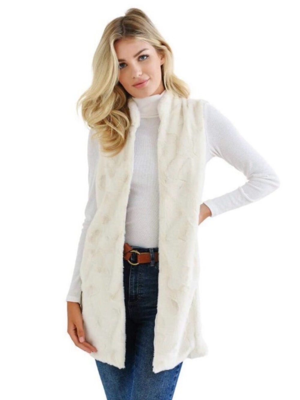 Donna Salyers Fabulous Furs Rex Rabbit Every-Wear Faux Fur Vest Ivory XS